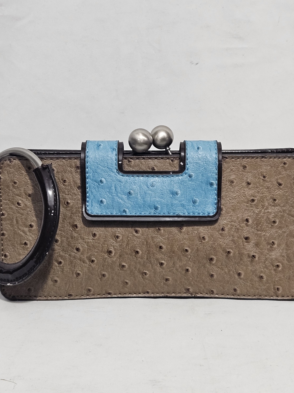 Vintage THE LIMITED Faux Ostrich Kiss Lock Ring Wristlet Clutch Wallet Aqua Y2K